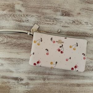 Coach cherry print leather wristlet